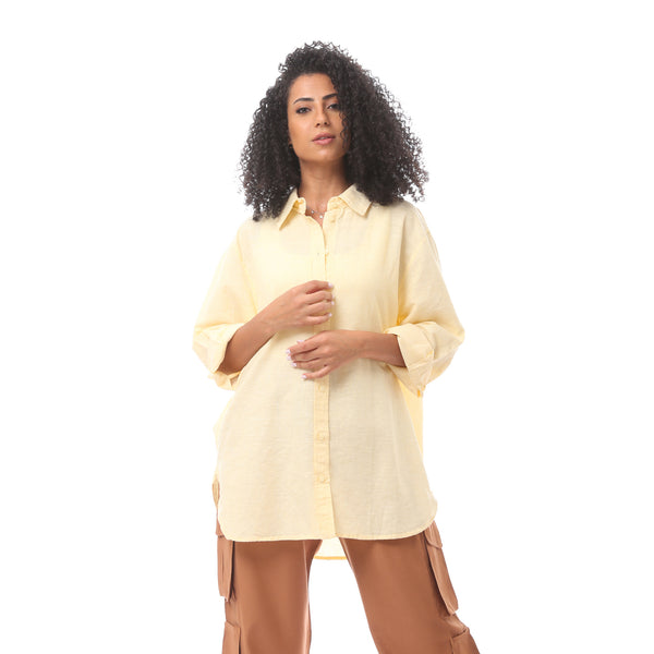Yellow Solid Long Sleeve Buttoned Blouse