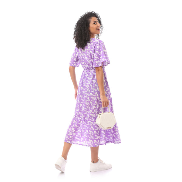 Floral Slip On Deep V-Neck Lavender Cardigan