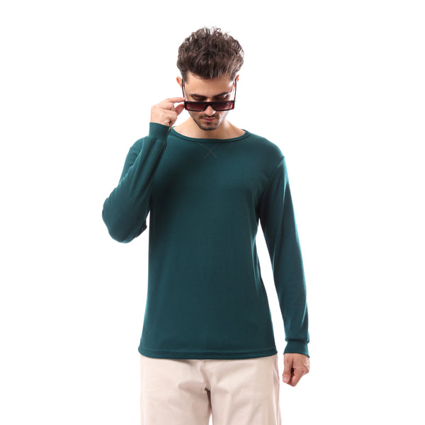 Slip On Green Cotton Round Neck Pullover