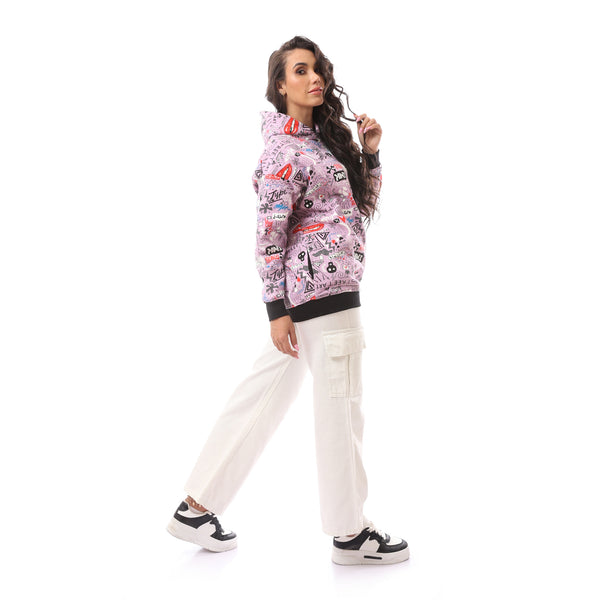 Printed Oversized Hoodie With Drawstrings