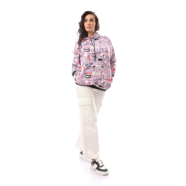 Printed Oversized Hoodie With Drawstrings