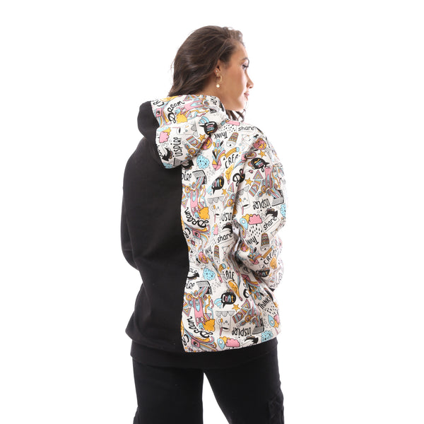Multicolour Slip On Cotton Printed Comfy Hoodie