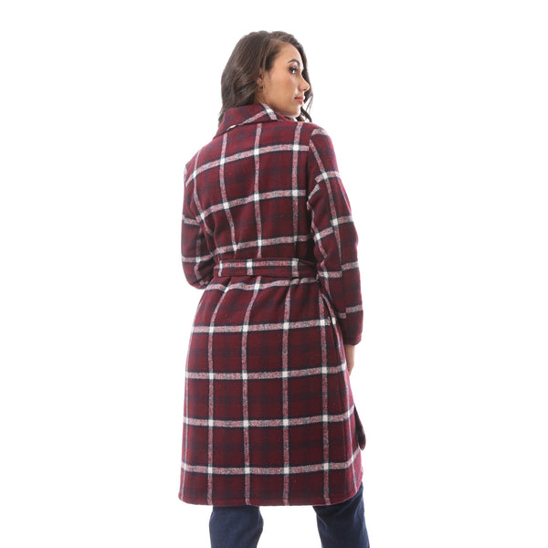 Dark red Patterned Comfy Winter Robe