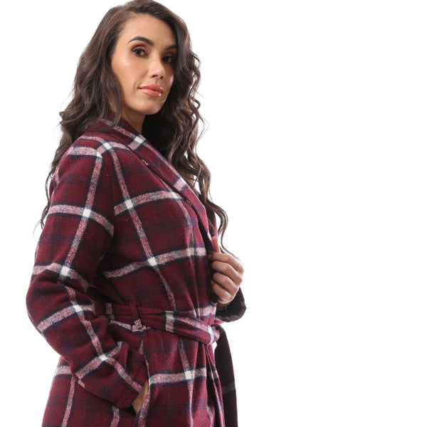 Dark red Patterned Comfy Winter Robe