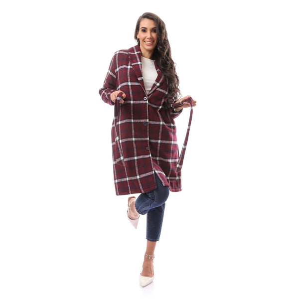 Dark red Patterned Comfy Winter Robe