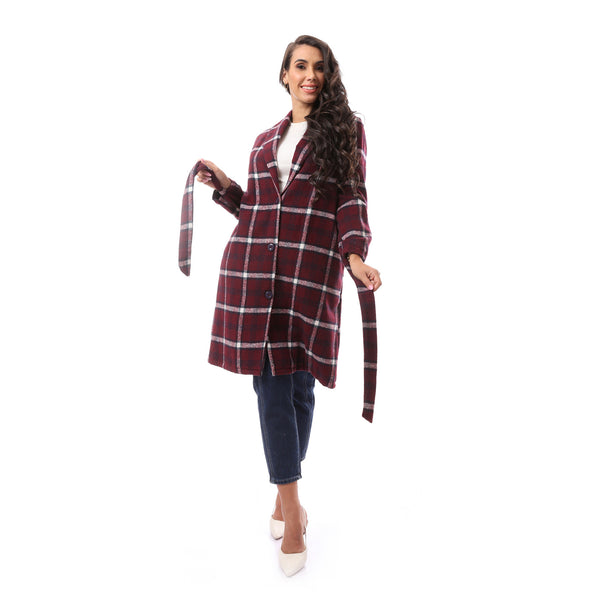 Dark red Patterned Comfy Winter Robe