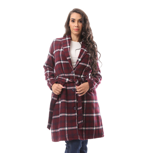 Dark red Patterned Comfy Winter Robe