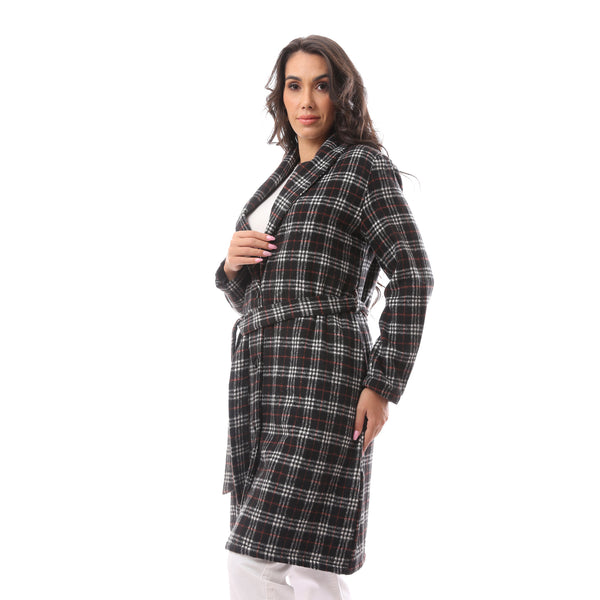 Black Patterned Long Cotton Robe