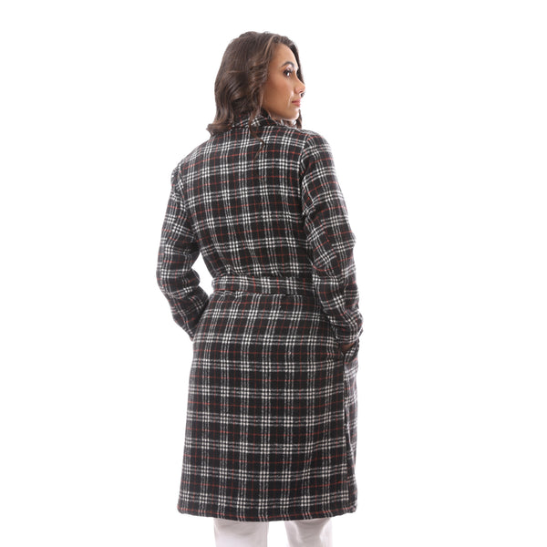 Black Patterned Long Cotton Robe