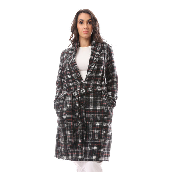 Black Patterned Long Cotton Robe