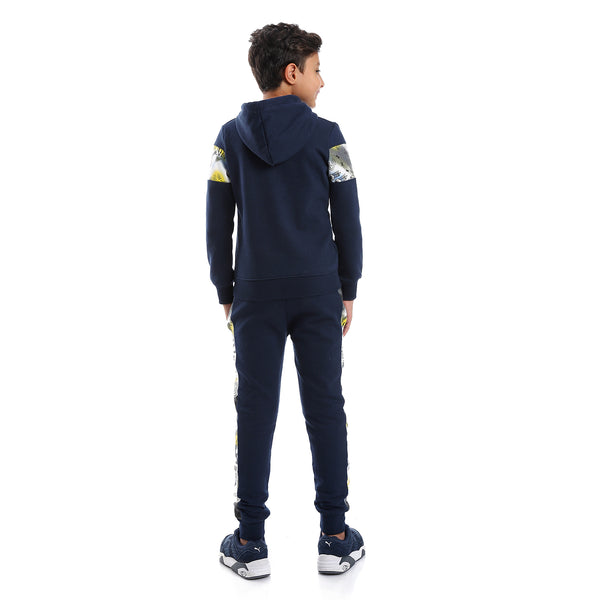 Navy Blue Hoodie With Yellow Drawstrings