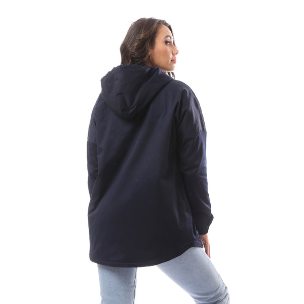 Navy Blue Fly Zipper Polyester Jacket