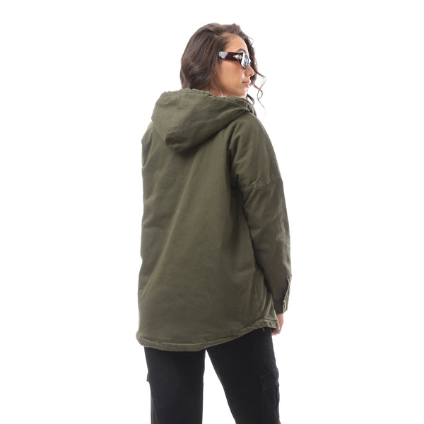 Buttoned Olive Green Stylish Coat