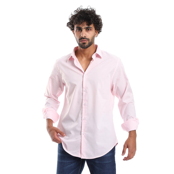 Plain Pattern Long Sleeves Buttons Down Shirt - Rose Pink