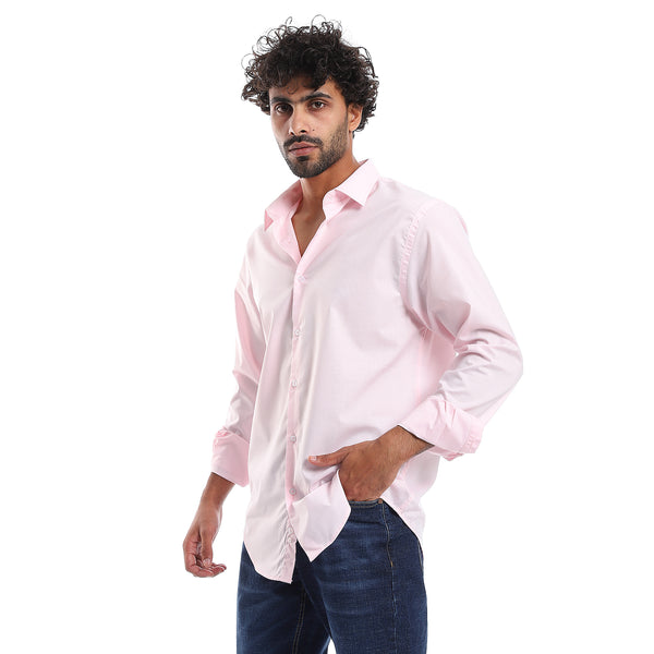 Plain Pattern Long Sleeves Buttons Down Shirt - Rose Pink