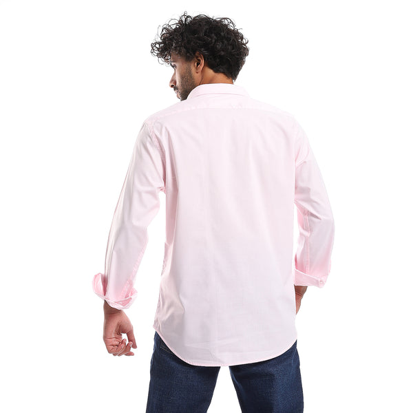 Plain Pattern Long Sleeves Buttons Down Shirt - Rose Pink