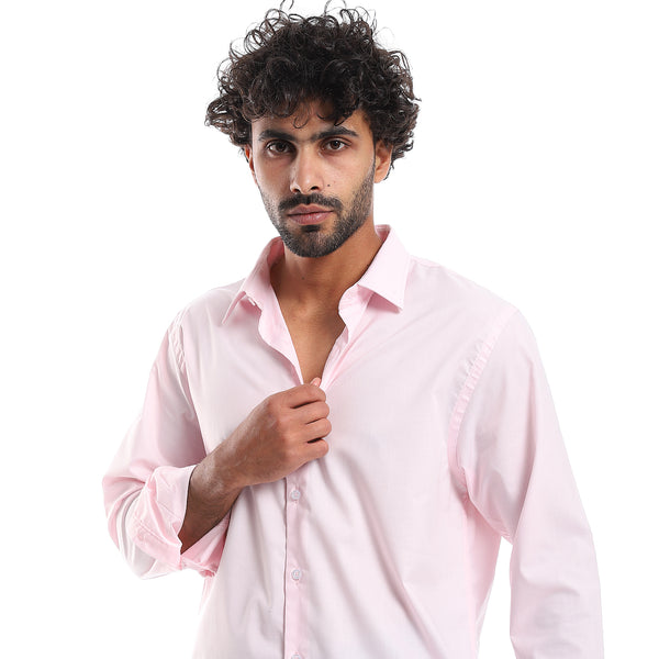 Plain Pattern Long Sleeves Buttons Down Shirt - Rose Pink