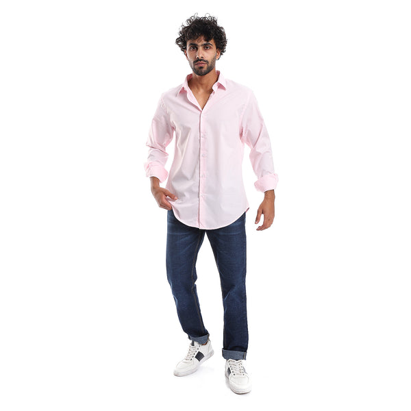 Plain Pattern Long Sleeves Buttons Down Shirt - Rose Pink