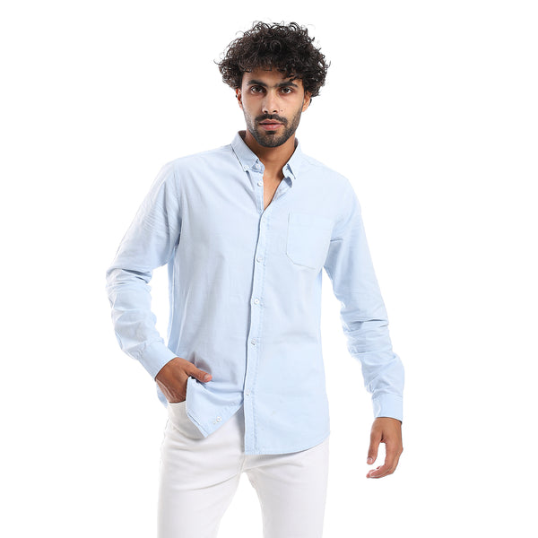 Buttons Down Closure Long Sleeves Shirt - Light Blue