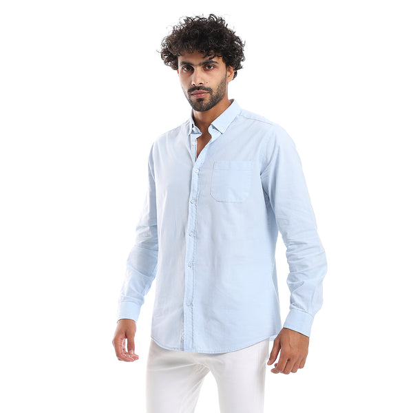 Buttons Down Closure Long Sleeves Shirt - Light Blue