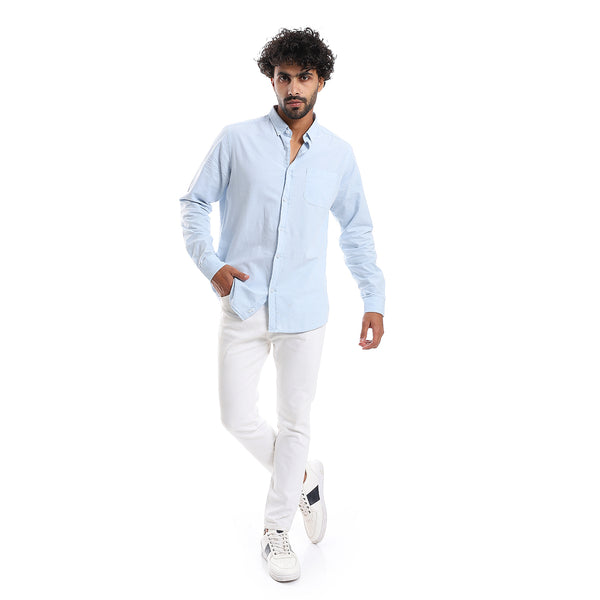 Buttons Down Closure Long Sleeves Shirt - Light Blue