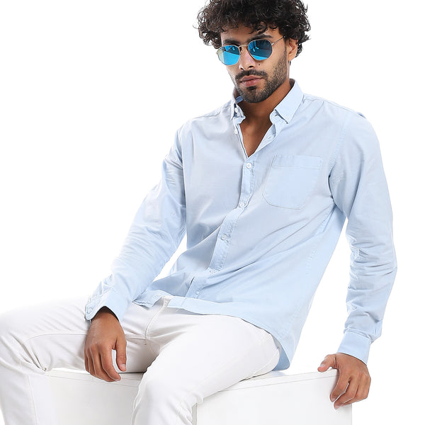 Buttons Down Closure Long Sleeves Shirt - Light Blue