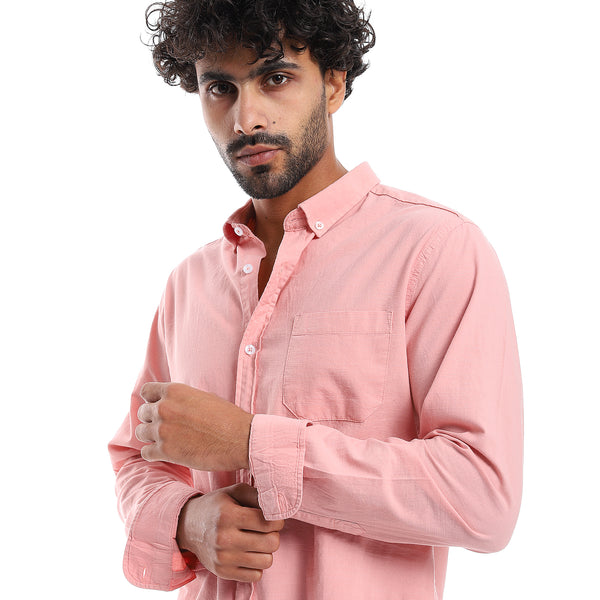 Buttons Down Closure Long Sleeves Shirt - Salmon Pink