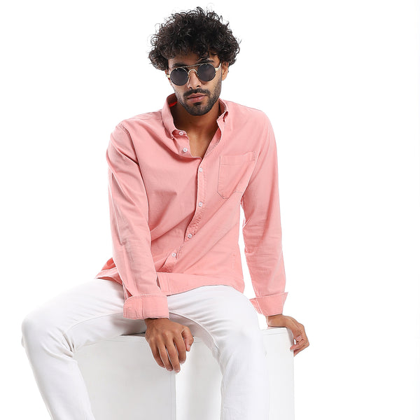Buttons Down Closure Long Sleeves Shirt - Salmon Pink