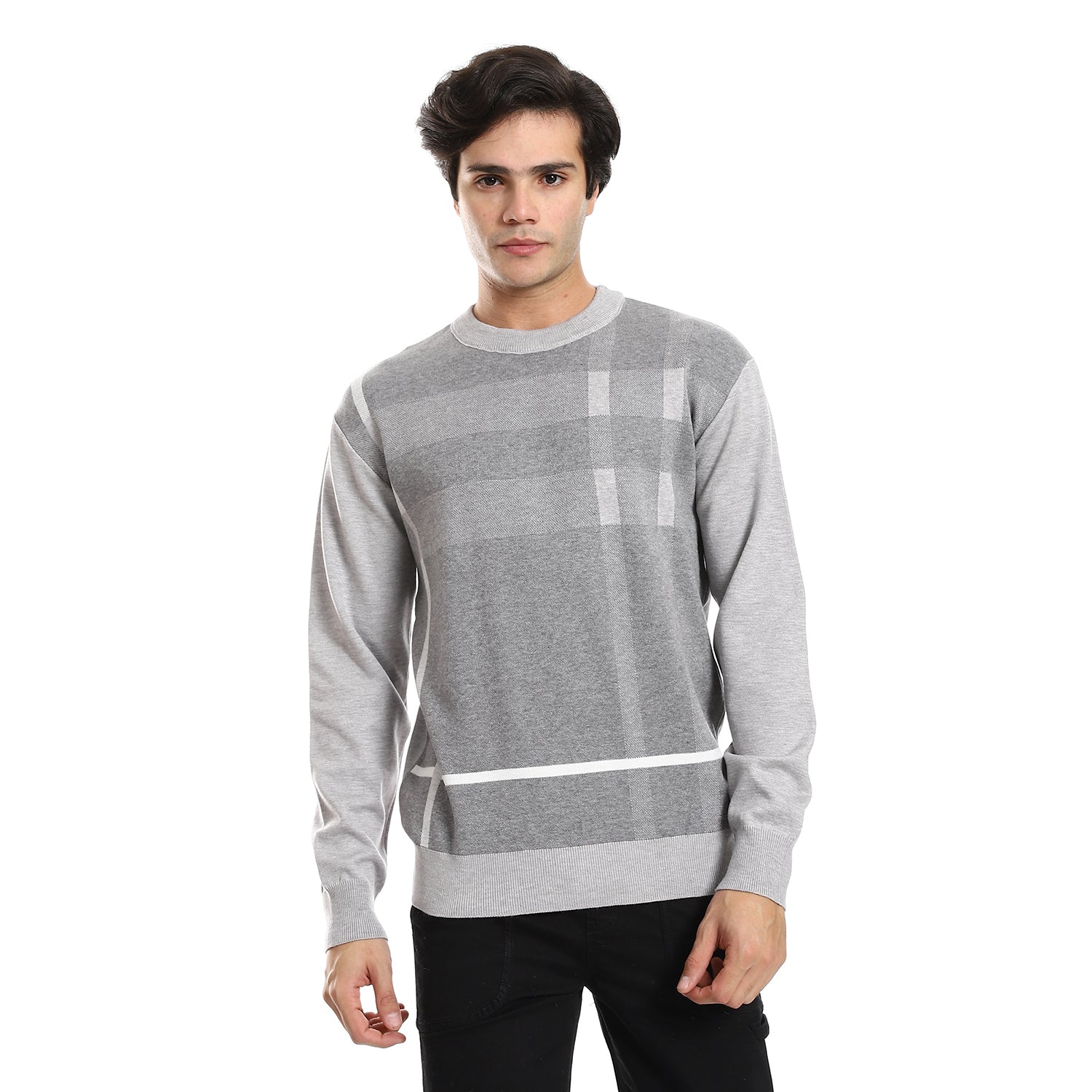Andoraeg self-pattern-round-neck-pullover-shades-of-grey – Andora