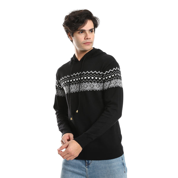 self-pattern-long-sleeves-hooded-sweater-black-grey