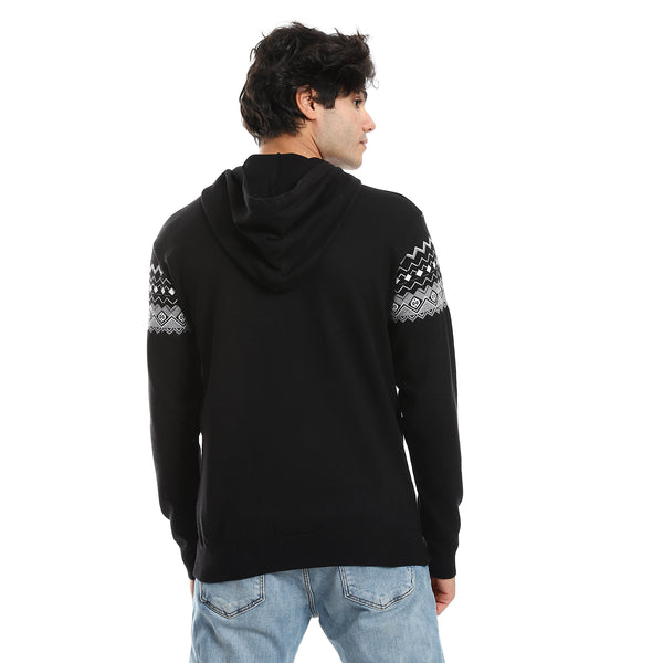 self-pattern-long-sleeves-hooded-sweater-black-grey