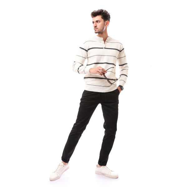Off white Slip On Cotton Pullover With Buttons
