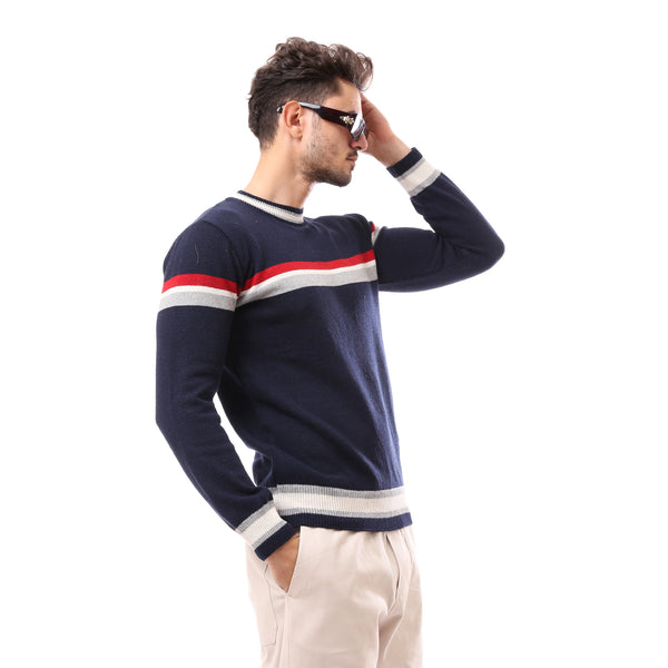 slip_on_navy_blue_round_neck_patterned_pullover