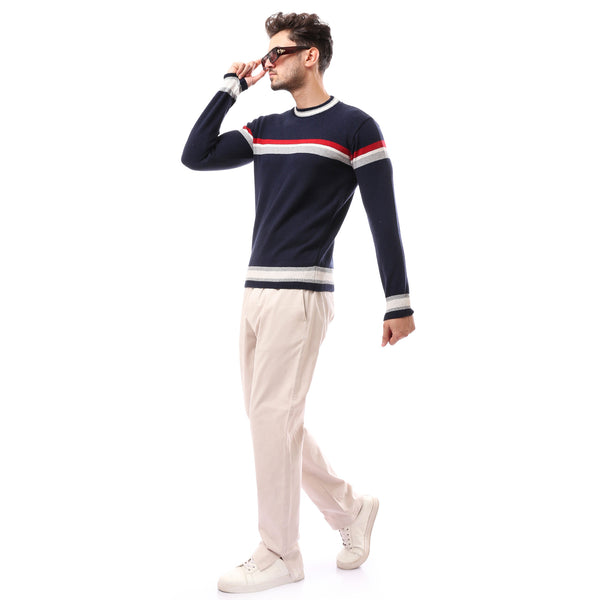 slip_on_navy_blue_round_neck_patterned_pullover