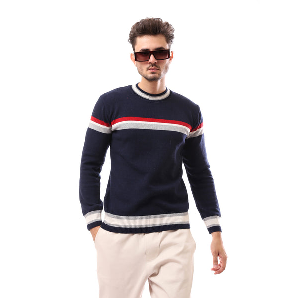slip_on_navy_blue_round_neck_patterned_pullover
