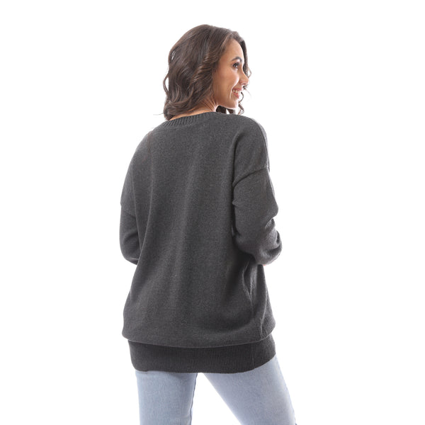 Dark Grey Knitted Loose Pullover