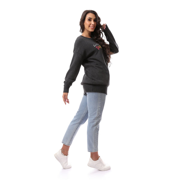 Dark Grey Knitted Loose Pullover