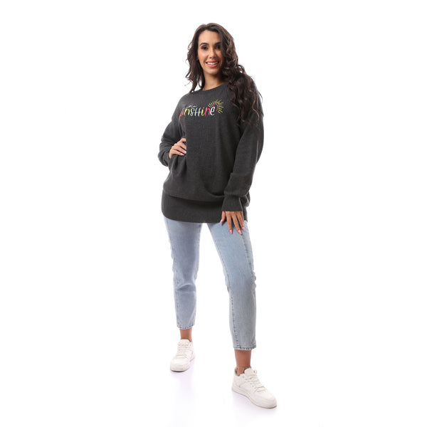 Dark Grey Knitted Loose Pullover