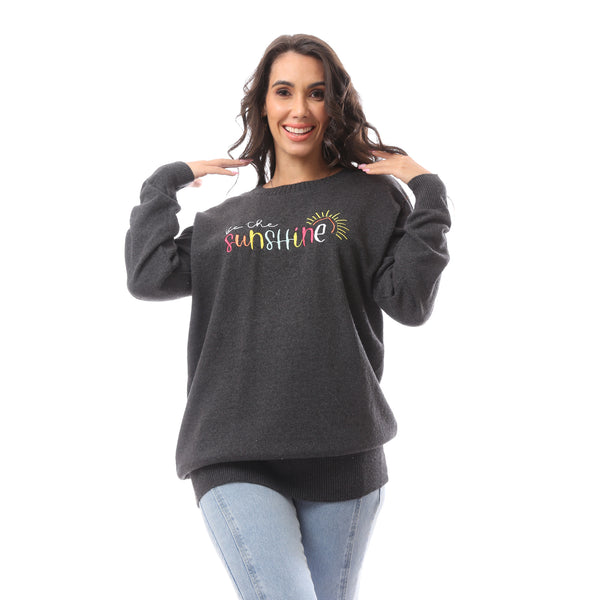 Dark Grey Knitted Loose Pullover