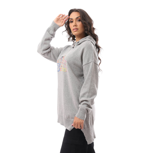 Cartoon' Slip On Light Grey Round Neck Pullover