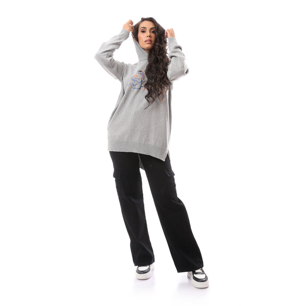 Cartoon' Slip On Light Grey Round Neck Pullover