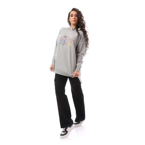 Cartoon' Slip On Light Grey Round Neck Pullover