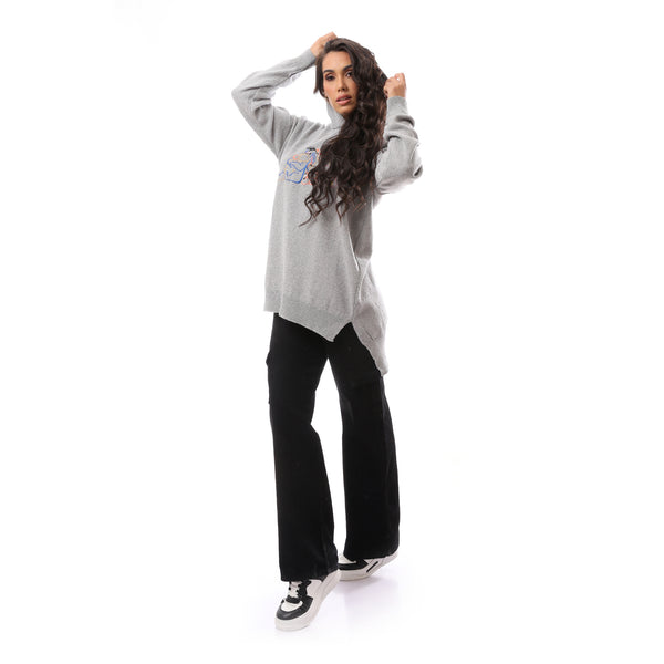 Cartoon' Slip On Light Grey Round Neck Pullover