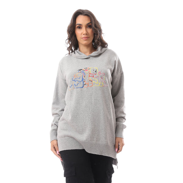 Cartoon' Slip On Light Grey Round Neck Pullover