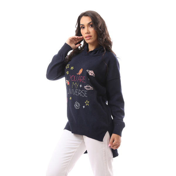 You Are My Universe' Printed Navy Blue Hoodie