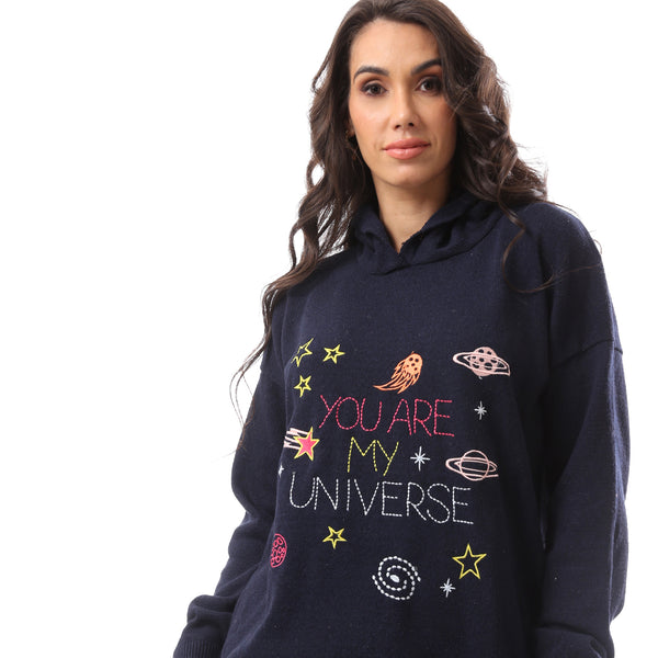 You Are My Universe' Printed Navy Blue Hoodie