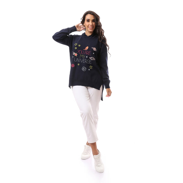 You Are My Universe' Printed Navy Blue Hoodie