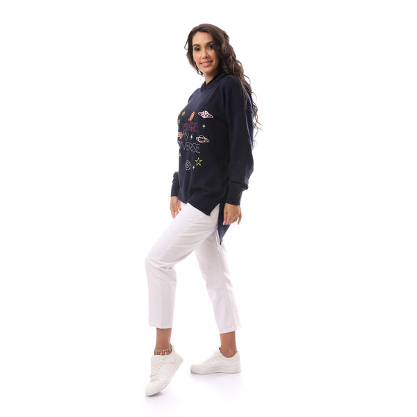 You Are My Universe' Printed Navy Blue Hoodie