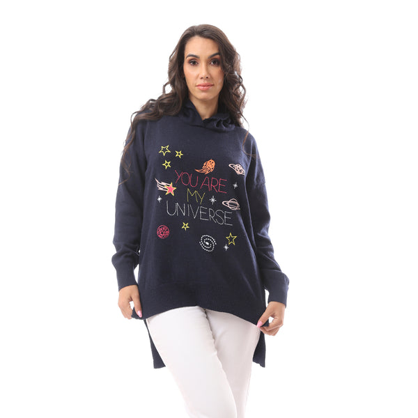 You Are My Universe' Printed Navy Blue Hoodie