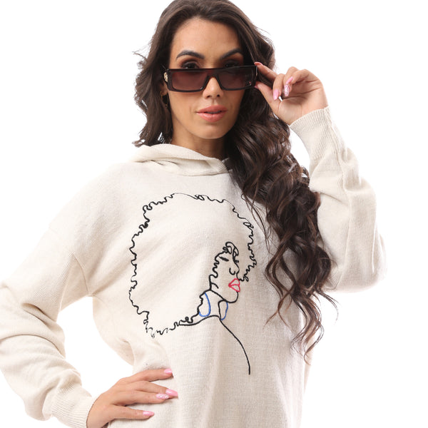 African Girl' Printed Slip On Off White Pullover
